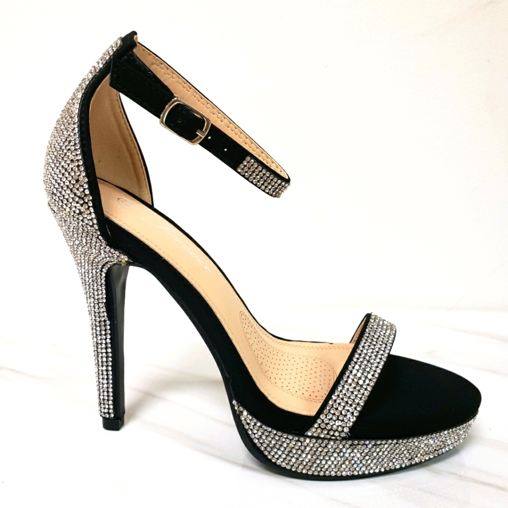 Black with Silver/iridescent  Rhineston Stiletto Platform Heel
